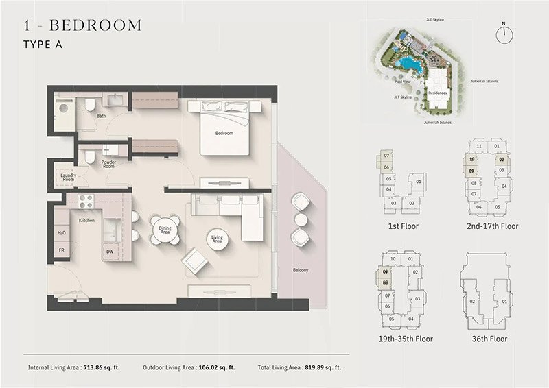 Altiera Heights Jumeirah Islands 1BR Apartment Floor Plan