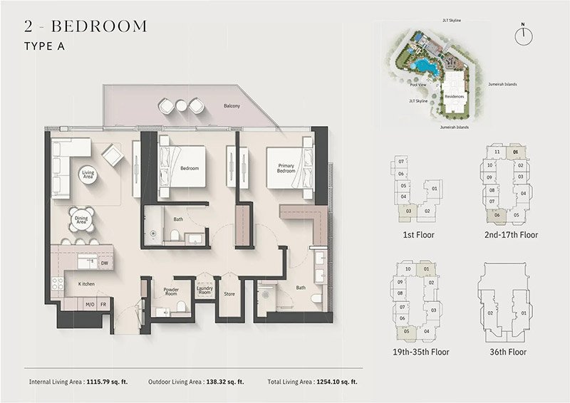 Altiera Heights Jumeirah Islands 2BR Apartment Floor Plan