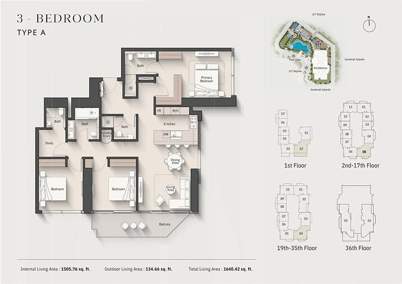 Altiera Heights Jumeirah Islands 3BR Apartment Floor Plan