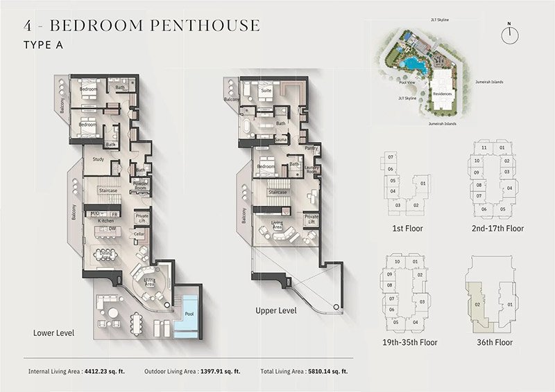 Altiera Heights Jumeirah Islands 4BR Penthouse Floor Plan